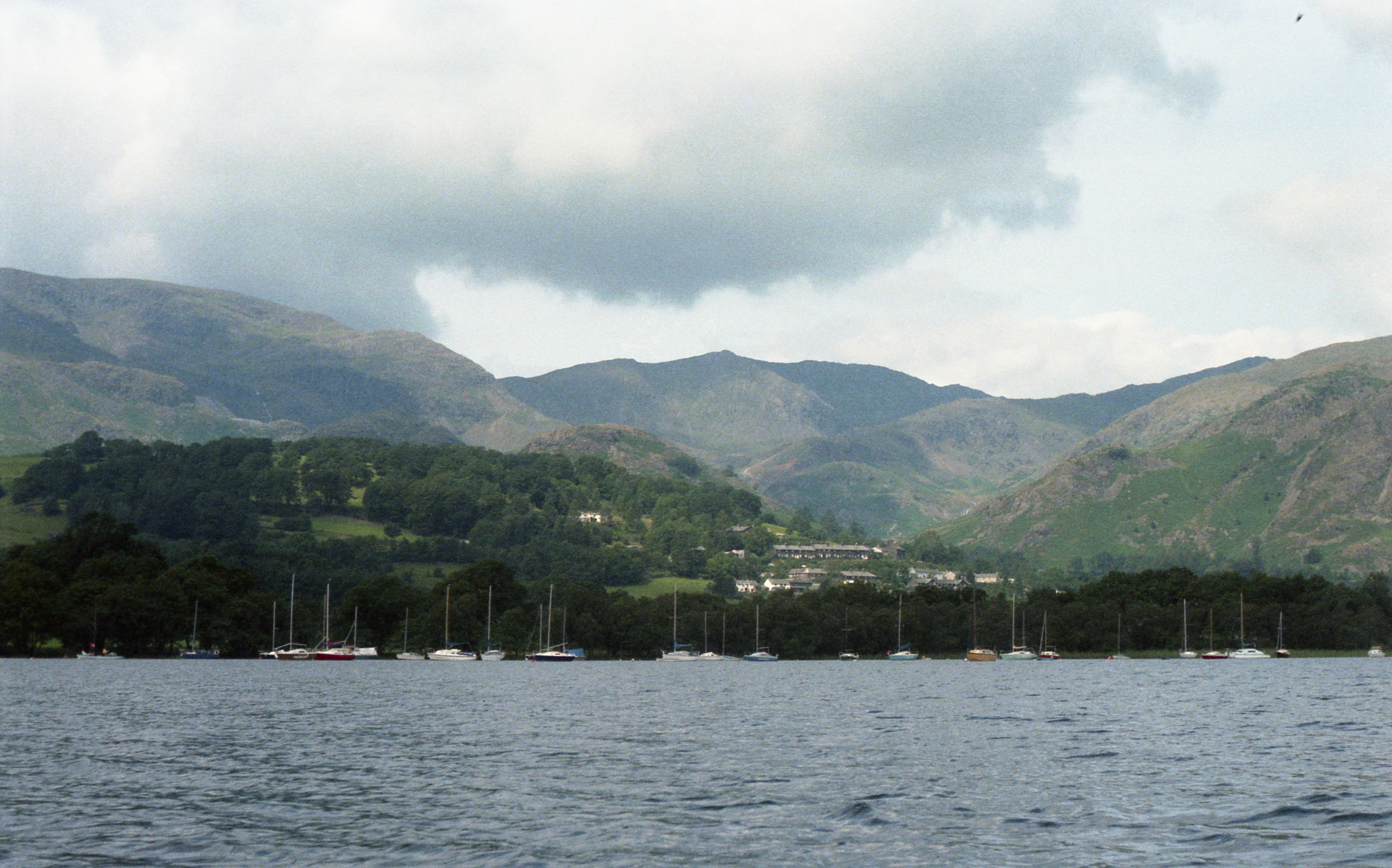 Coniston Water in the southern Lake District, looking along the length of the lake toward the Old Man of Coniston